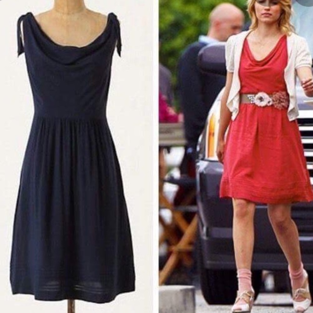 Anthro Maeve Blue Tied Down Dress (Gently Worn)